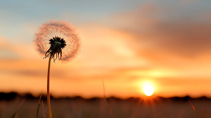 Vibrant Dandelion Blooms Against a Sunset Sky
