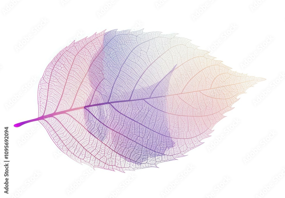 Aufkleber delicate translucent leaf showcasing intricate veining with a soft pastel gradient, representing nat