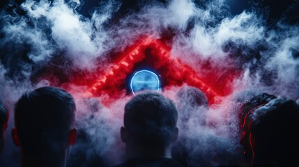 Naklejka premium Mysterious Crowd Enveloped in Smoke and Neon Light