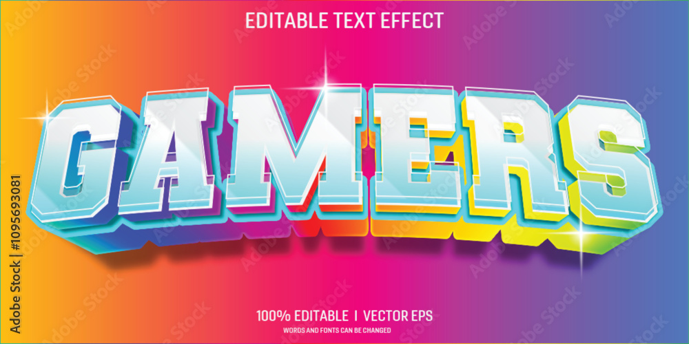 Poster gamers vector 3d text effect with modern style design