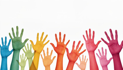 Fototapeta premium Colorful raised hands expressing unity and diversity