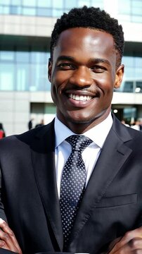 Confident businessman smiling in vertical video