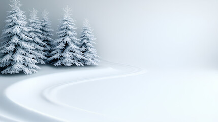 Fototapeta premium Winter Christmas Scenic Landscape with Snow-Covered Fir-Trees