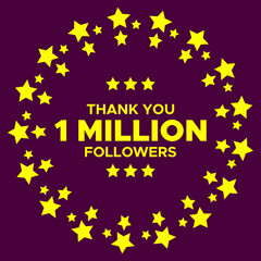 Thank you 1 million followers text with stars confetti 