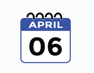 6 April calendar vector. Flat vector daily calendar icon. calendar icon vector.1 April Calendar Day or Calendar Date for Deadlines or Appointment