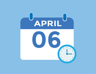 6 April calendar vector. Flat vector daily calendar icon. calendar icon vector.1 April Calendar Day or Calendar Date for Deadlines or Appointment