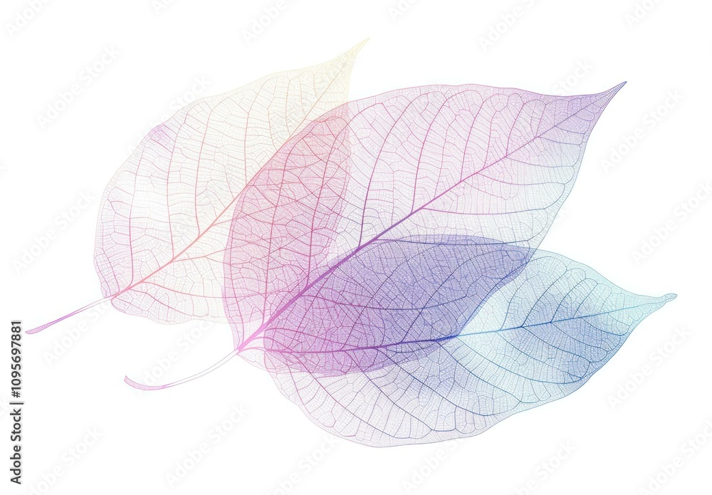Poster delicate translucent leaves in soft pastel colors, creating a serene and calming atmosphere. nature 