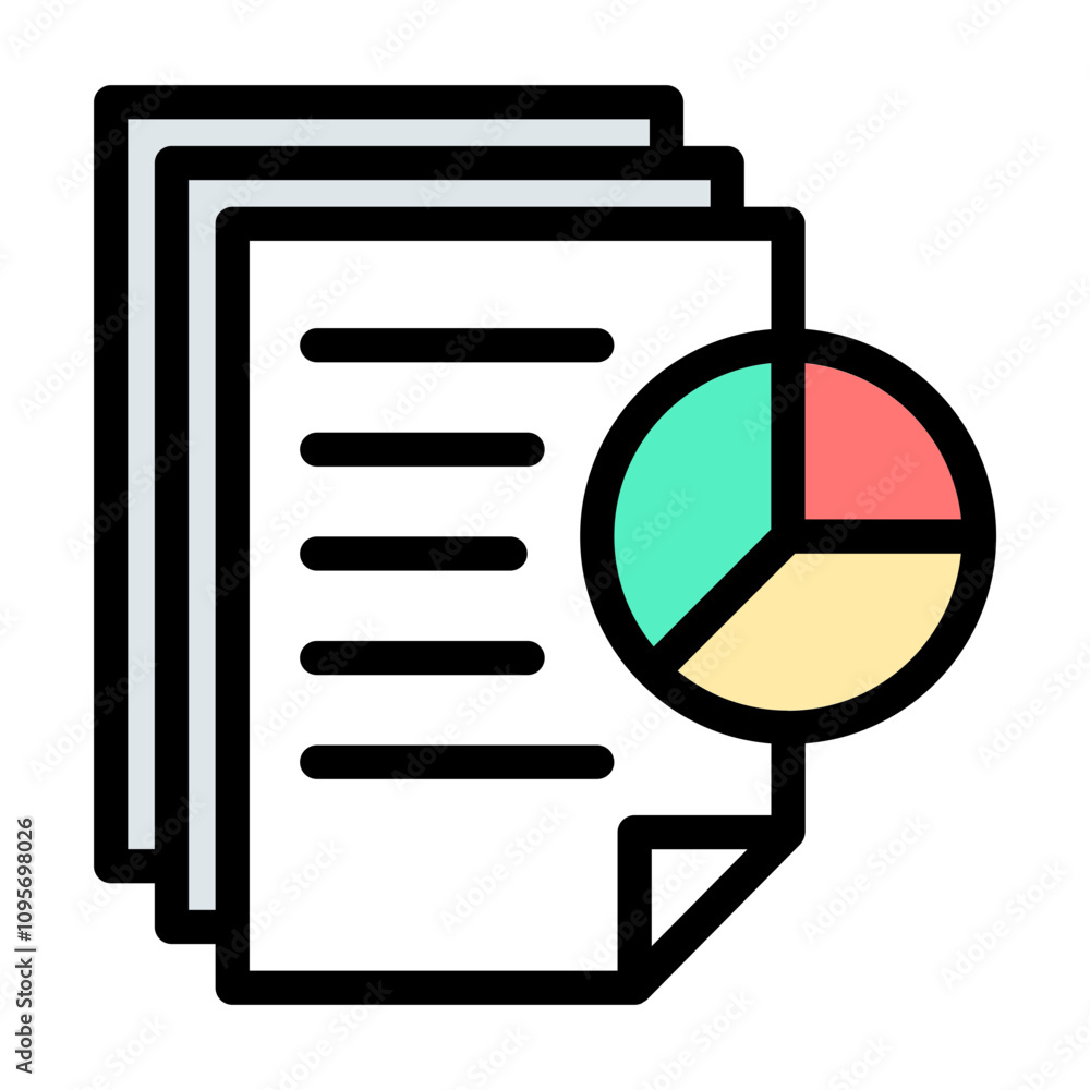 Poster report icon analytical summary in flat line color style