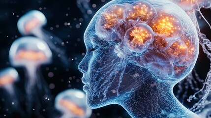 Serene Mind Abstract Visualization of the Brain and Jellyfish