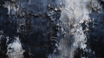 A textured wall with peeling paint and dark hues, showcasing decay and abstraction.