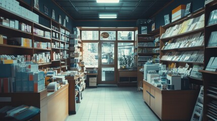 Fototapeta premium Empty stationery shop interior.