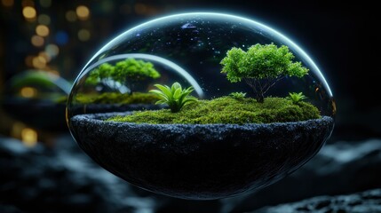 Encapsulated Ecosystem Miniature World in a Glass Sphere