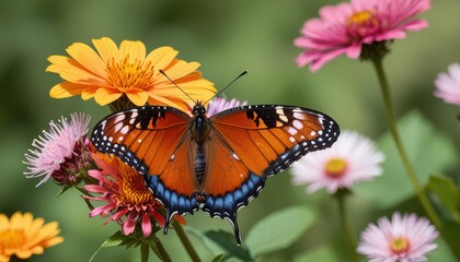 Obraz premium A colorful butterfly resting on a blooming flower
