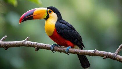 Naklejka premium A colorful toucan perched on a branch.