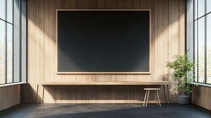 Modern Minimalist Interior with Chalkboard and Wooden Elements