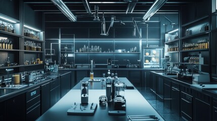 Modern dark lab interior.