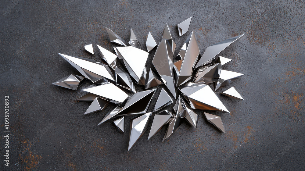 Poster sleek metallic geometric shapes create striking visual display on textured surface, showcasing moder