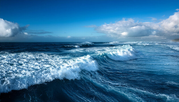 Foamy waves rolling up in ocean or sea
