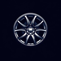 Obraz premium A sleek, modern alloy wheel design against a dark background, showcasing automotive aesthetics.