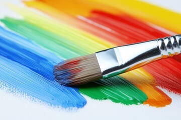 Fototapeta premium Colorful Paint Brush Dripping on Blank Canvas