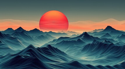 Obraz premium Mountains with a sunset in the background