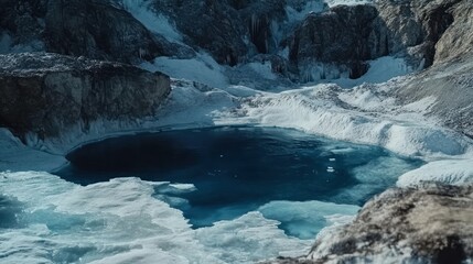 Glacial lake in a mountain crevasse.