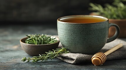 Brewing Herbal Tea with Fresh Herbs Cozy Kitchen Food Photography Warm Atmosphere Close-Up View Health Benefits