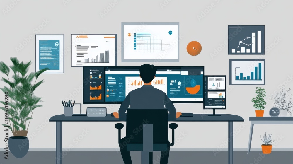 Aufkleber modern workspace with data analysis visuals