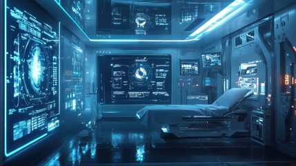 Fototapeta premium A futuristic medical bay with advanced technology and a diagnostic interface.