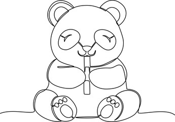 Panda Eating Bamboo One Line Art Vector