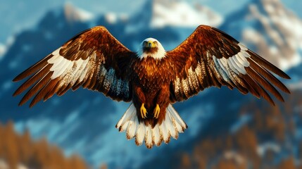 Majestic Golden Eagle in Flight Over Mountain Range