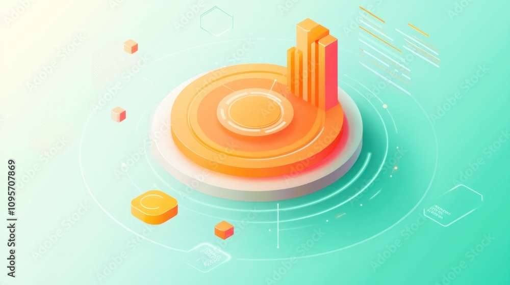 Poster A digital illustration of a data visualization with bars and circular elements.