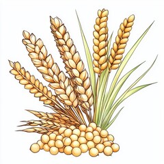 vegan sorghum grain concept. Wheat ears with grains, isolated on a white background.