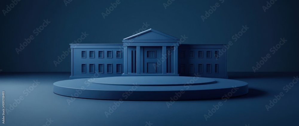 Aufkleber A minimalist 3D representation of a classical building on a stage, emphasizing architectural design.