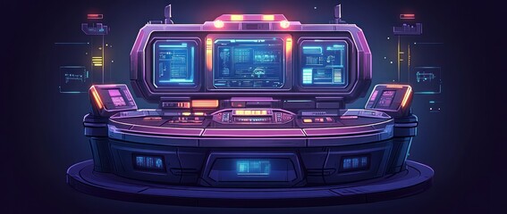 Futuristic control panel with glowing interfaces and screens for high-tech operations.