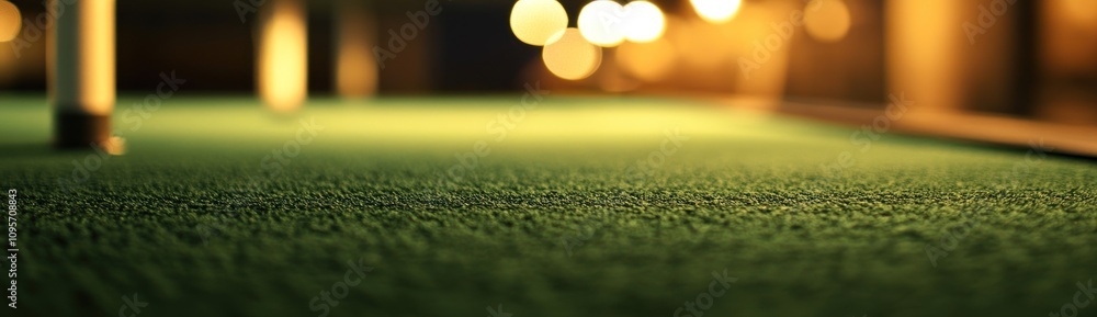Poster A close-up view of a green felt surface, likely from a pool table, illuminated softly.