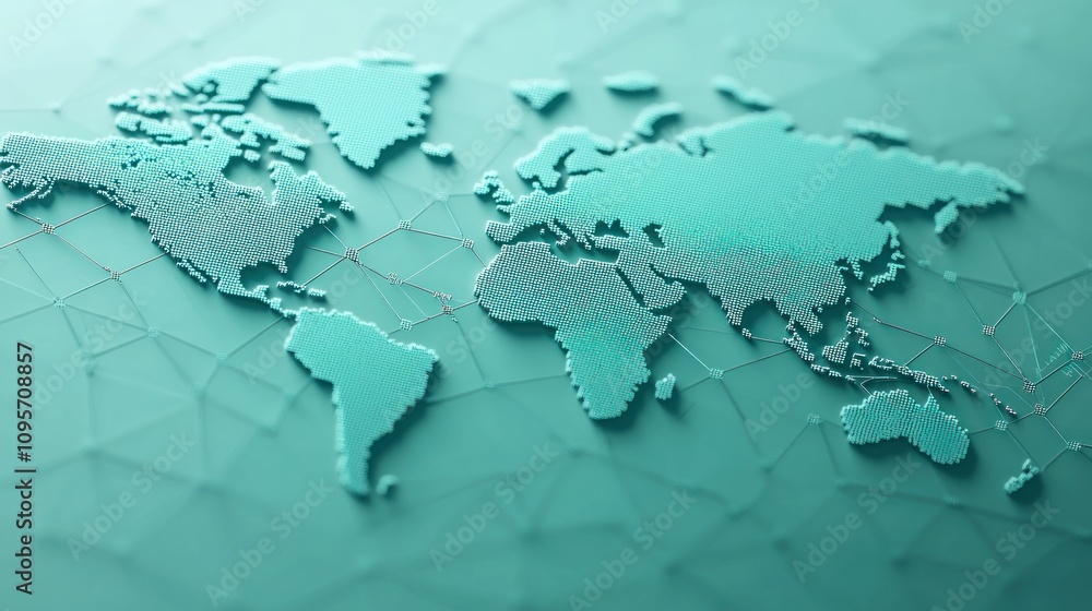 Aufkleber a textured world map in teal, emphasizing global connections and geography.