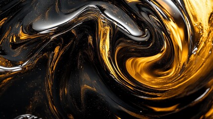Abstract swirls of black and gold textures.