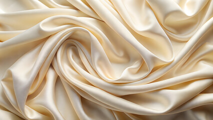 Obraz premium Smooth cream satin fabric with elegant draping and soft texture, perfect for luxurious designs and backgrounds