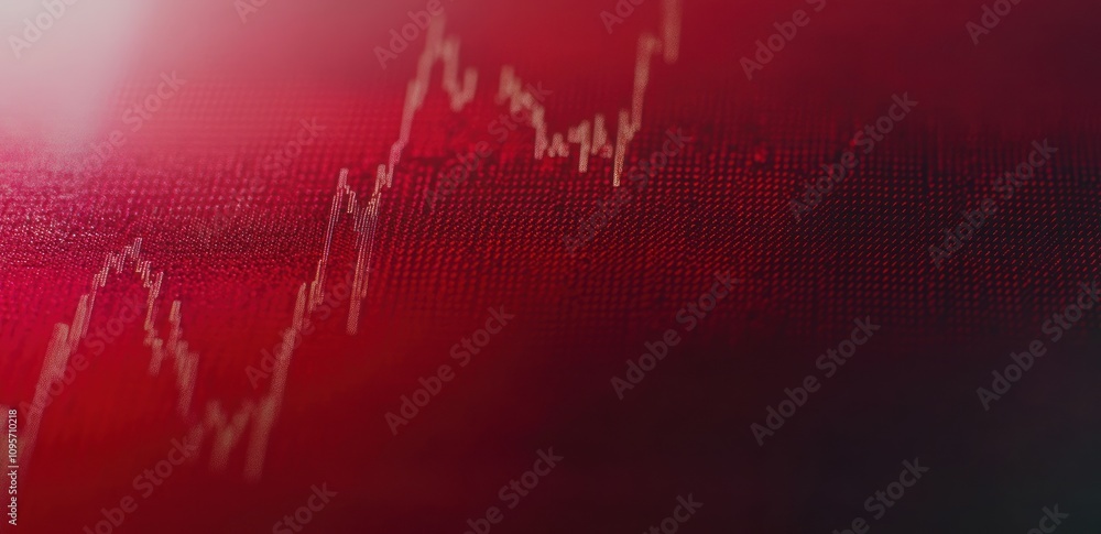 Poster a close-up of a financial chart depicting a rising trend on a red background.