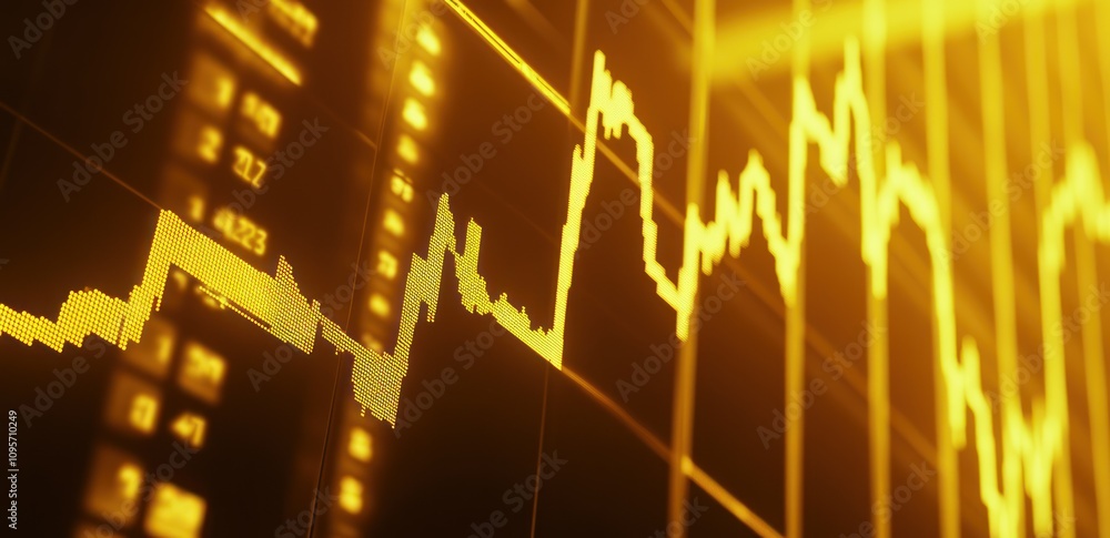 Poster a digital representation of a financial graph, showcasing market trends and data fluctuations.