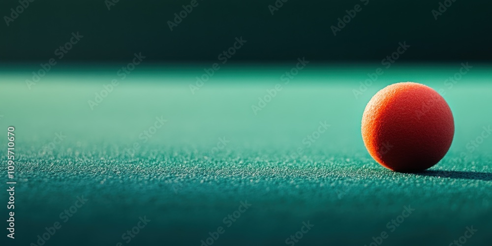Poster a close-up of a single red ball on a green surface, highlighting simplicity and focus.