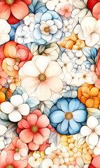 Floral flowers and beautiful colorful leaves wallpaper seamless pattern for interior decoration or background.