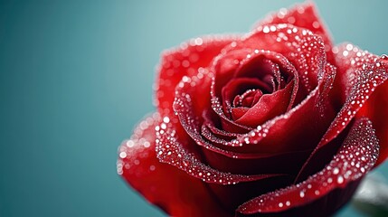 Dew-Kissed Red Rose A Close-Up Macro Photograph