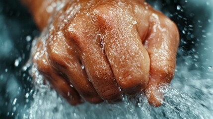Fototapeta premium Hand Under Running Water, Close-up of Wet Skin Texture