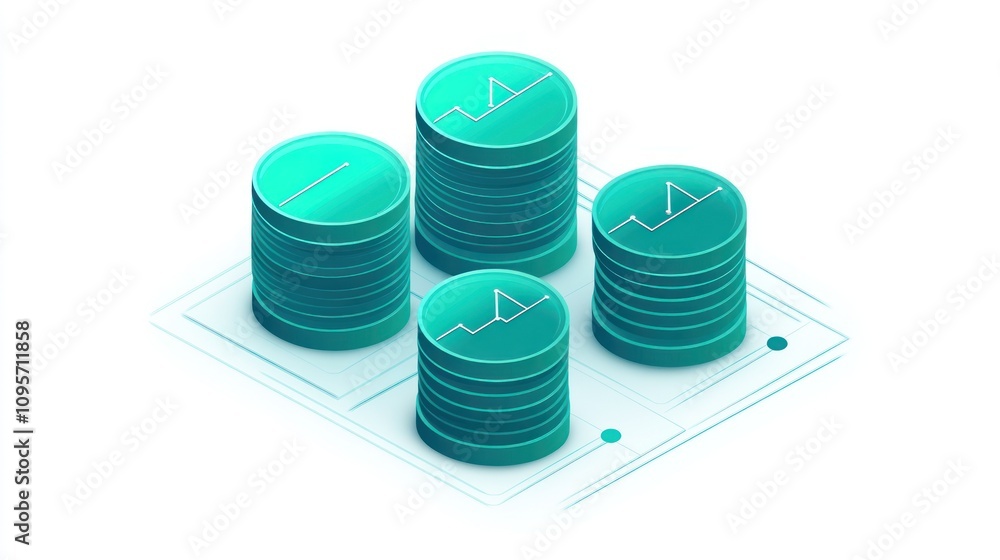 Poster Stacked coins with graphs, symbolizing financial growth and data analysis.