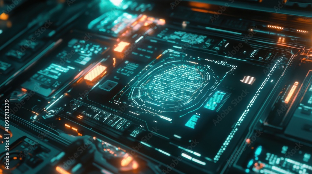 Poster futuristic tech interface with glowing elements