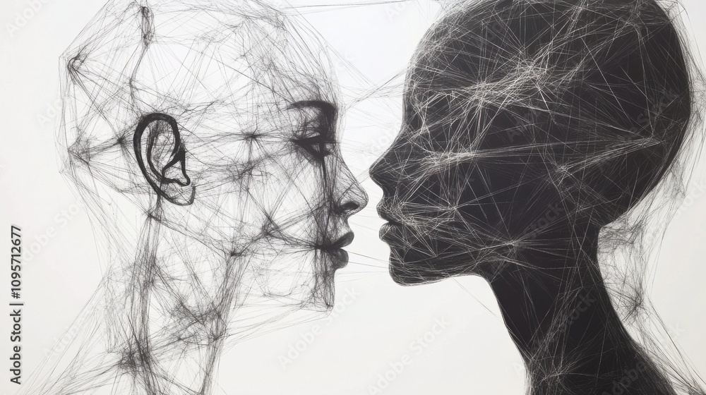 Poster abstract connection between two faces