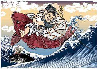 魚にのっている七福神