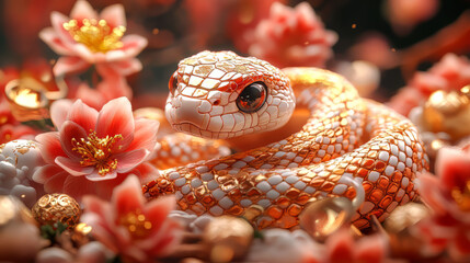 A cute cartoon snake, coiled on top of the pile with its head raised upwards.